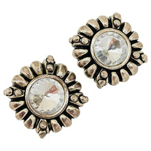 Load image into Gallery viewer, Vintage silver tone glass designer runway clip on earrings
