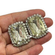 Load image into Gallery viewer, Vintage silver tone glass huge clip on designer earrings
