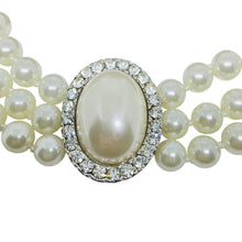 Load image into Gallery viewer, Vintage silver tone glass pearls rhinestones necklace earrings set
