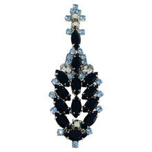 Load image into Gallery viewer, Vintage silver tone jewel black blue topaz glass Christmas tree designer brooch
