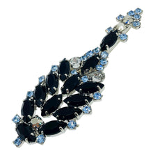 Load image into Gallery viewer, Vintage silver tone jewel black blue topaz glass Christmas tree designer brooch
