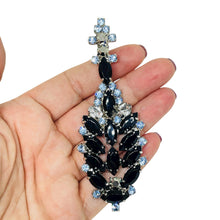 Load image into Gallery viewer, Vintage silver tone jewel black blue topaz glass Christmas tree designer brooch
