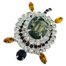 Load image into Gallery viewer, Vintage silver tone jewel glass stones turtle figural designer brooch
