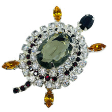Load image into Gallery viewer, Vintage silver tone jewel glass stones turtle figural designer brooch
