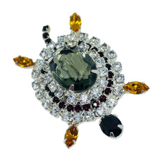 Load image into Gallery viewer, Vintage silver tone jewel glass stones turtle figural designer brooch
