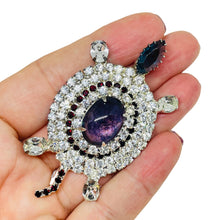 Load image into Gallery viewer, Vintage silver tone jewel glass stones turtle figural designer brooch
