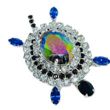 Load image into Gallery viewer, Vintage silver tone jewel glass stones turtle figural designer brooch
