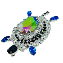 Load image into Gallery viewer, Vintage silver tone jewel glass stones turtle figural designer brooch
