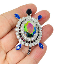 Load image into Gallery viewer, Vintage silver tone jewel glass stones turtle figural designer brooch
