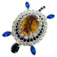Load image into Gallery viewer, Vintage silver tone jewel glass stones turtle figural designer brooch
