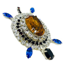 Load image into Gallery viewer, Vintage silver tone jewel glass stones turtle figural designer brooch
