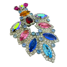 Load image into Gallery viewer, Vintage silver tone jewel green blue pink glass Christmas tree designer brooch
