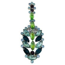 Load image into Gallery viewer, Vintage silver tone jewel green blue topaz glass Christmas tree designer brooch
