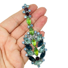 Load image into Gallery viewer, Vintage silver tone jewel green blue topaz glass Christmas tree designer brooch
