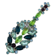 Load image into Gallery viewer, Vintage silver tone jewel green blue topaz glass Christmas tree designer brooch
