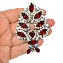 Load image into Gallery viewer, Vintage silver tone jewel red clear glass Christmas tree designer brooch

