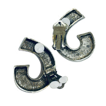 Load image into Gallery viewer, Vintage silver tone modernist geometric designer 80's clip on earrings
