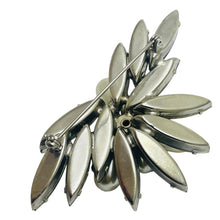 Load image into Gallery viewer, Vintage silver tone navette rhinestones faux pearls designer brooch

