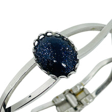 Load image into Gallery viewer, Vintage silver tone navy sparkle glass cabochon designer clamper bracelet

