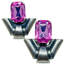 Load image into Gallery viewer, Vintage silver tone pink glass modernist designer clip on earrings
