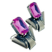 Load image into Gallery viewer, Vintage silver tone pink glass modernist designer clip on earrings
