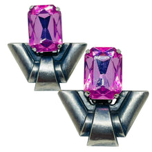 Load image into Gallery viewer, Vintage silver tone pink glass modernist designer clip on earrings
