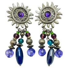 Load image into Gallery viewer, Vintage silver tone purple beads designer clip on earrings
