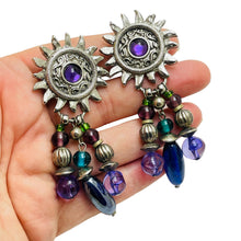 Load image into Gallery viewer, Vintage silver tone purple beads designer clip on earrings
