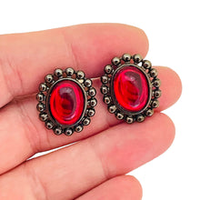 Load image into Gallery viewer, Vintage silver tone red glass post earrings
