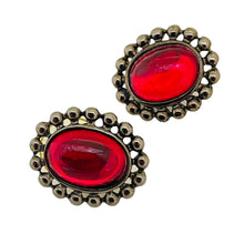 Load image into Gallery viewer, Vintage silver tone red glass post earrings
