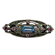 Load image into Gallery viewer, Vintage silver tone rhinestone art deco style designer brooch
