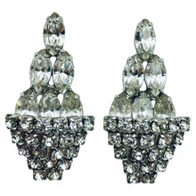 Load image into Gallery viewer, Vintage silver tone rhinestone designer clip on earrings
