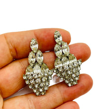 Load image into Gallery viewer, Vintage silver tone rhinestone designer clip on earrings
