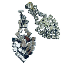 Load image into Gallery viewer, Vintage silver tone rhinestone designer screw back earrings
