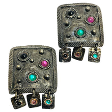 Load image into Gallery viewer, Vintage silver tone rhinestone unique clip on designer earrings
