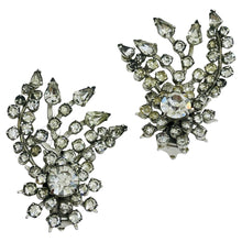 Load image into Gallery viewer, Vintage silver tone rhinestones ear climber designer clip on earrings

