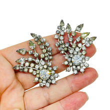 Load image into Gallery viewer, Vintage silver tone rhinestones ear climber designer clip on earrings
