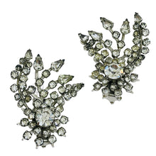 Load image into Gallery viewer, Vintage silver tone rhinestones ear climber designer clip on earrings

