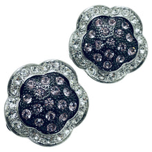 Load image into Gallery viewer, Vintage silver tone rhinestones flower designer clip on earrings
