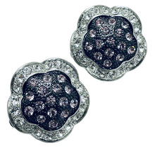 Load image into Gallery viewer, Vintage silver tone rhinestones flower designer clip on earrings
