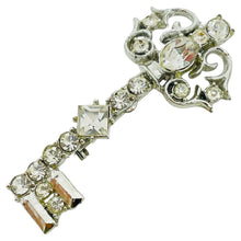 Load image into Gallery viewer, Vintage silver tone rhinestones key designer brooch
