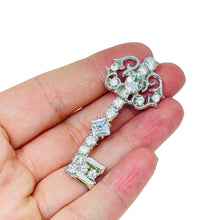 Load image into Gallery viewer, Vintage silver tone rhinestones key designer brooch
