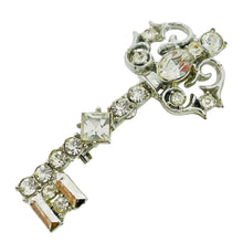 Load image into Gallery viewer, Vintage silver tone rhinestones key designer brooch
