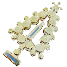 Load image into Gallery viewer, Vintage silver tone ruby red blue glass Christmas tree designer brooch

