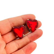 Load image into Gallery viewer, Vintage silver tone ruby red glass designer runway clip on earrings
