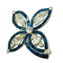 Load image into Gallery viewer, Vintage silver tone sapphire baguette rhinestones flower designer brooch
