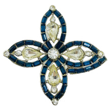 Load image into Gallery viewer, Vintage silver tone sapphire baguette rhinestones flower designer brooch
