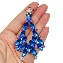 Load image into Gallery viewer, Vintage silver tone sapphire blue pink glass Christmas tree designer brooch
