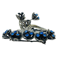 Load image into Gallery viewer, Vintage silver tone sapphire blue rhinestones dangle flowers designer brooch
