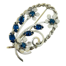 Load image into Gallery viewer, Vintage silver tone sapphire blue rhinestones flower designer brooch
